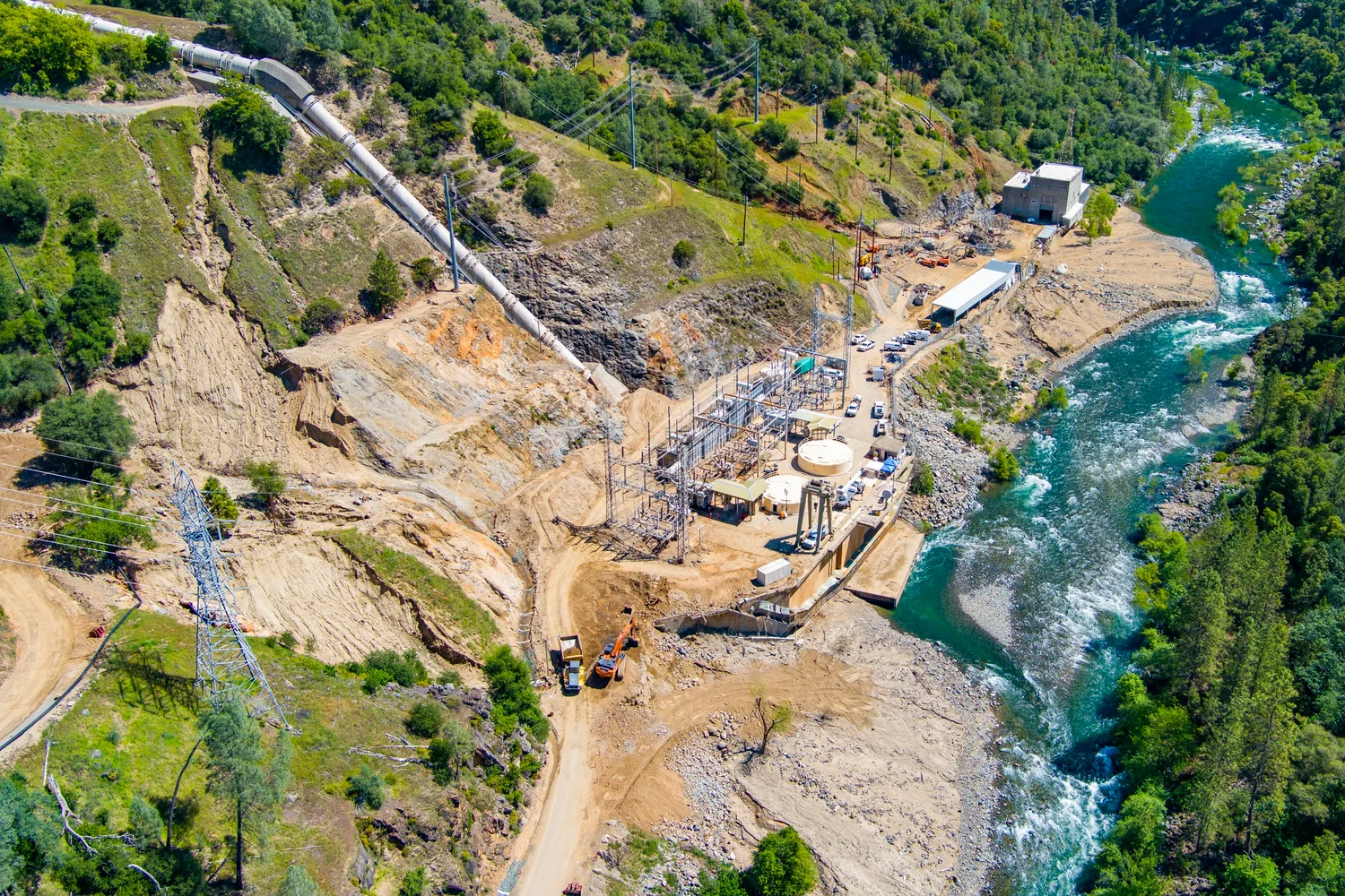 Aerial view of the Colgate Powerhouse site on the Yuba River